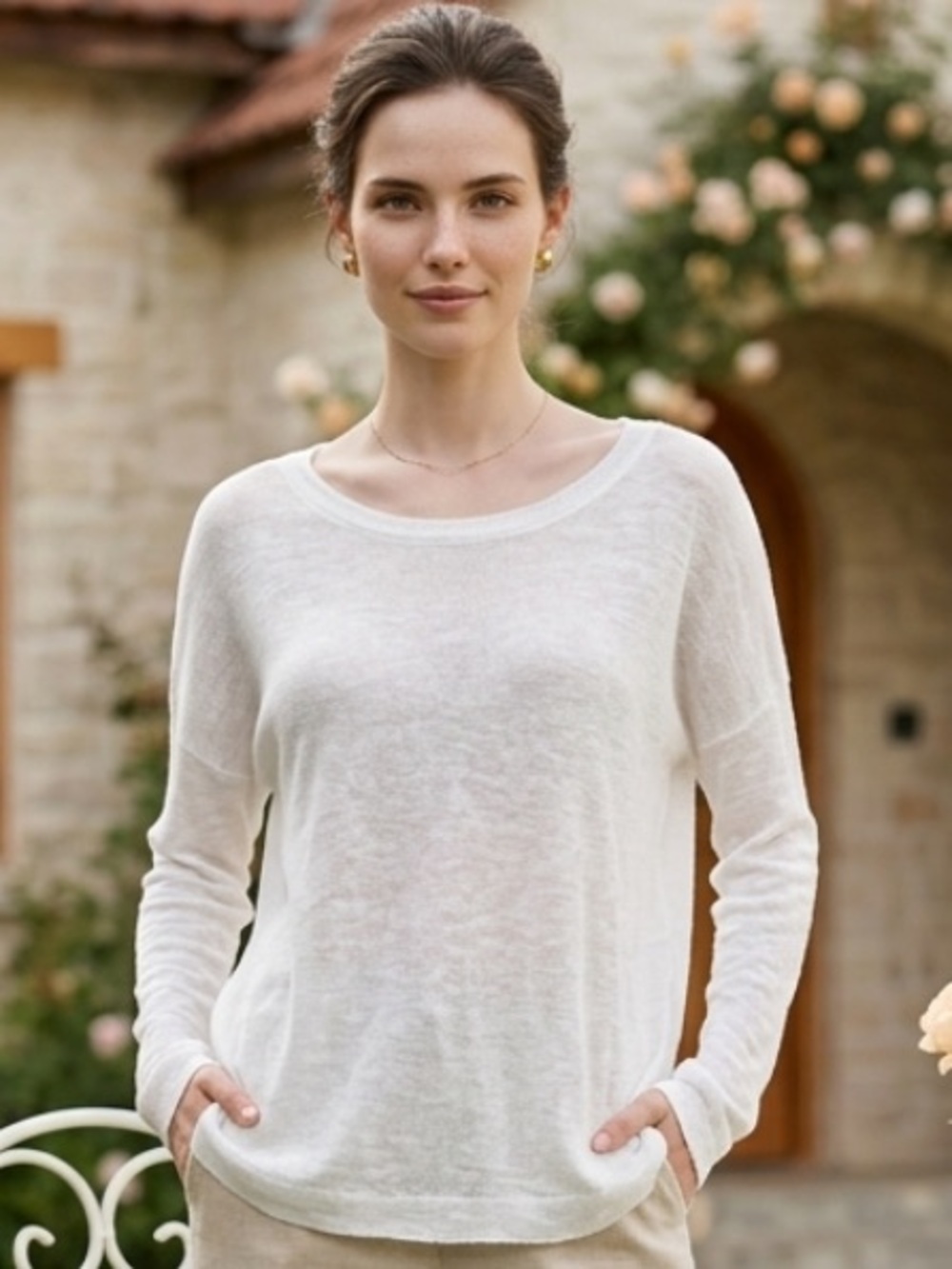 MADEWELL Sweater 100% Linen Pullover White Lightweight Boxy Fit Summer Small